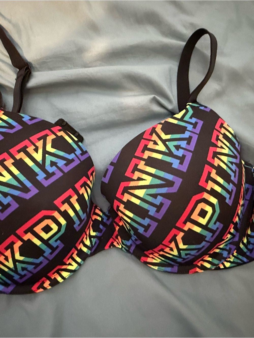 Victoria's Secret Black Rainbow Logo Push-Up Bikini Top